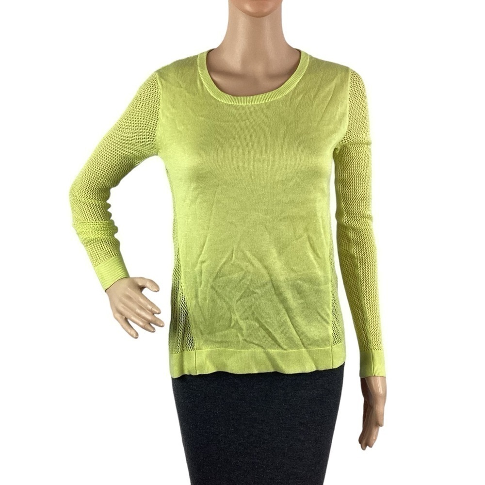 Cabi Lime Split Back Mesh Sweater Size XS